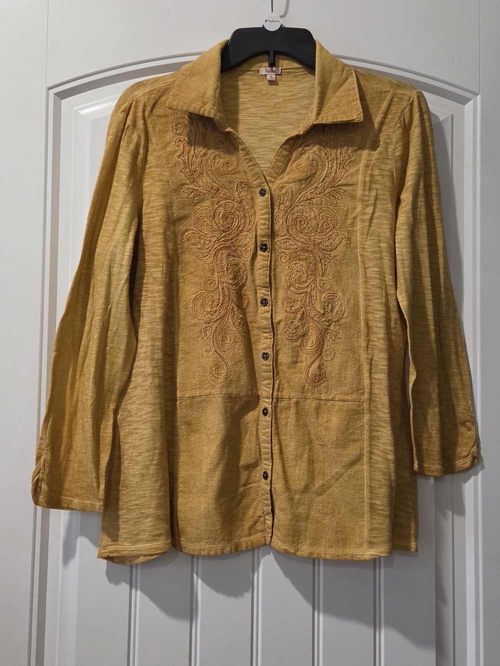 Reba Mustard Embroidered Button-Front Shirt